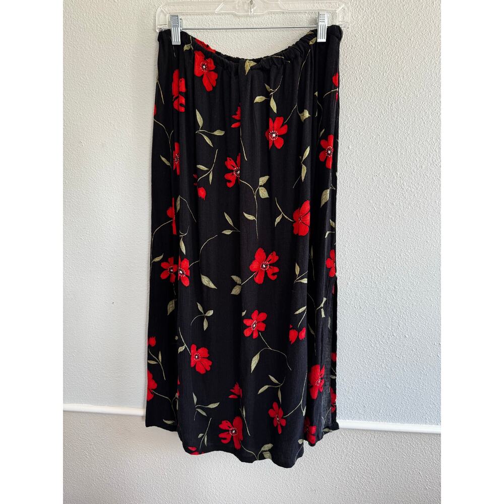 Kathie Lee Black Floral Midi Skirt